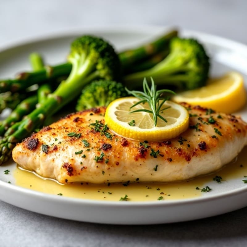 Lemon Herb Baked Chicken with Crispy Roasted Asparagus and Broccoli
