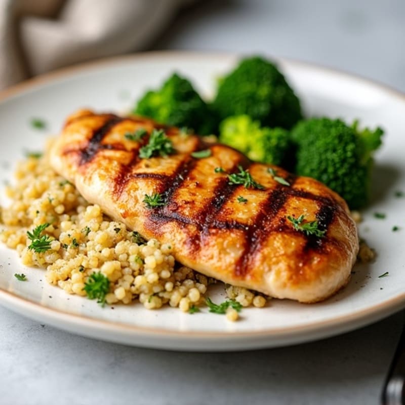Grilled Chicken Breast with Quinoa and Roasted Broccoli