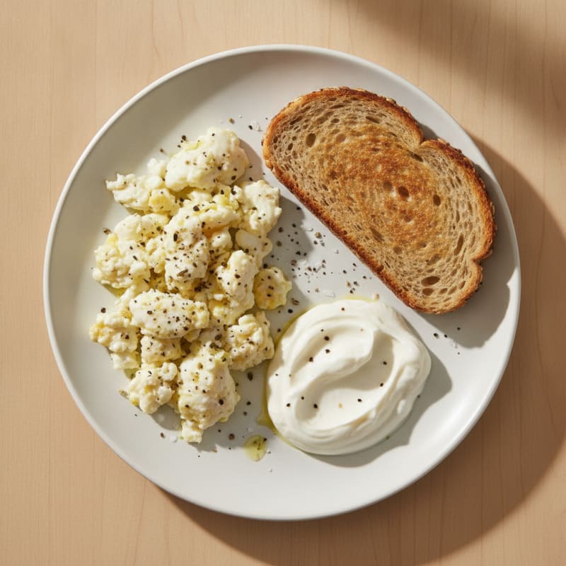 Eggs with Feta, Toast, and Greek Yogurt