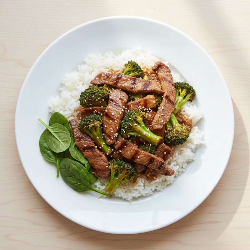 Lean Beef and Broccoli Stir Fry with Steamed Rice