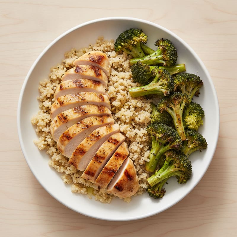 Grilled Chicken and Quinoa Bowl with Roasted Broccoli