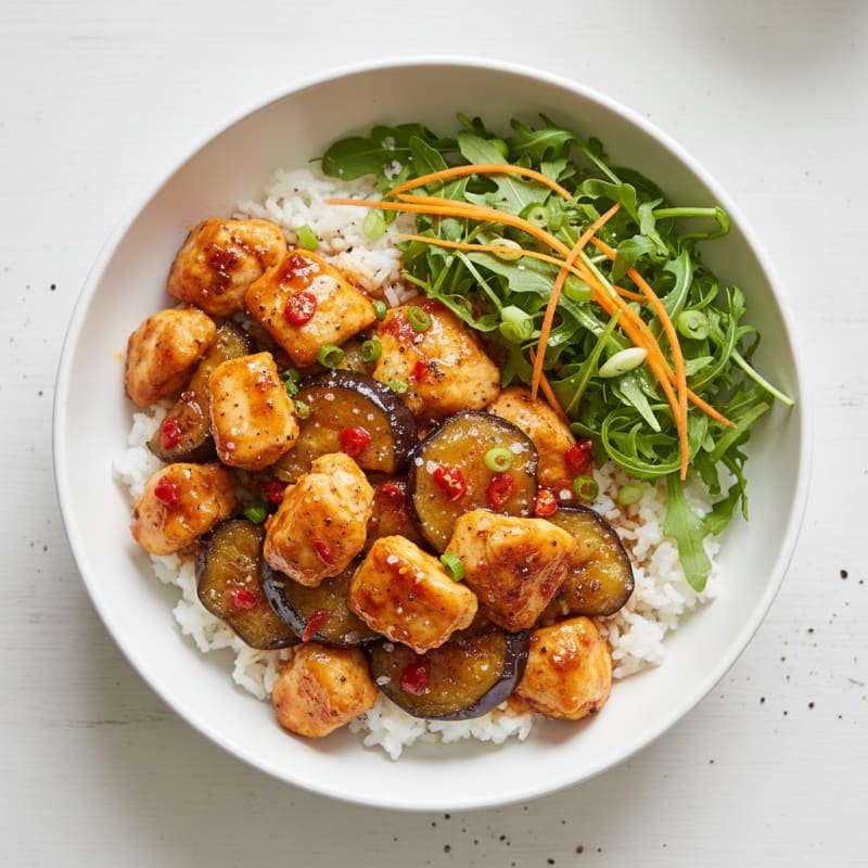 Honey-Chili Aubergine with Rice and Rocket