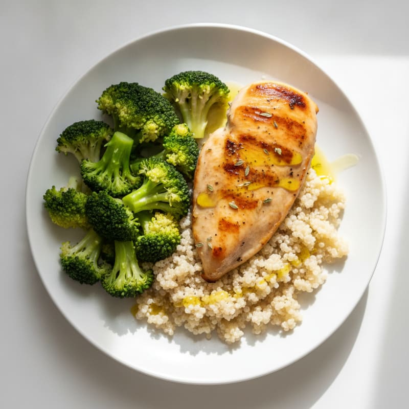 Grilled Chicken Breast with Quinoa and Steamed Broccoli