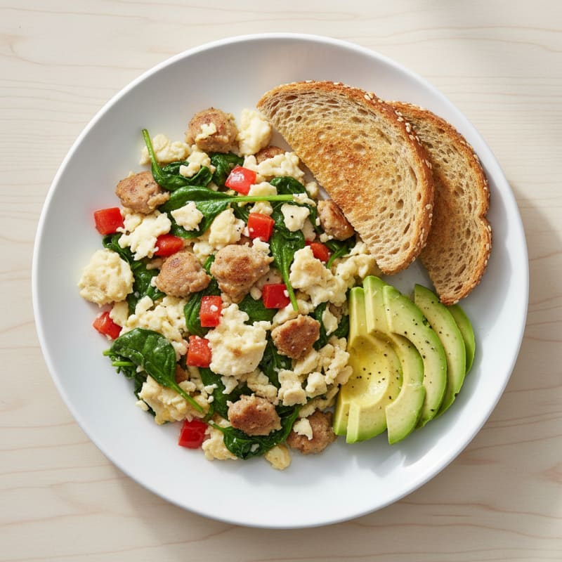 Egg White and Turkey Sausage Scramble with Spinach