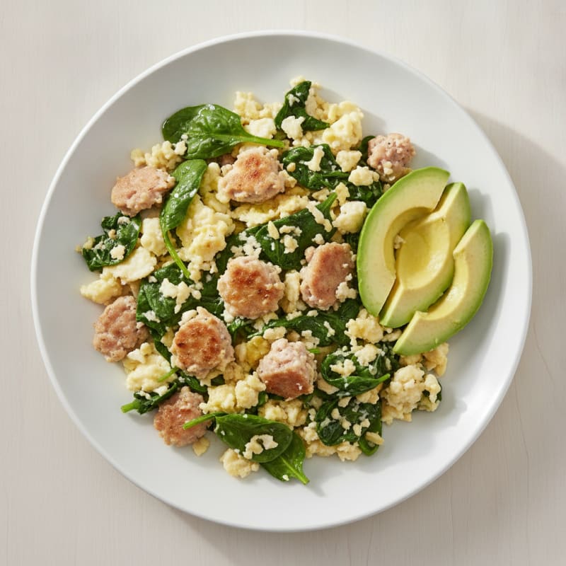 Egg White and Turkey Sausage Scramble with Spinach