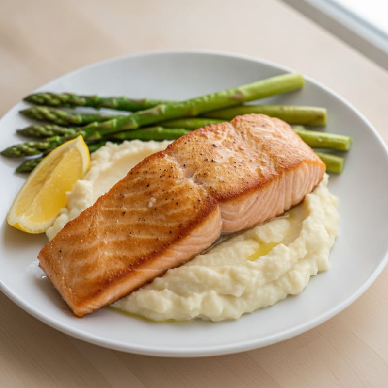Seared Salmon with Creamy Garlic Cauliflower Mash
