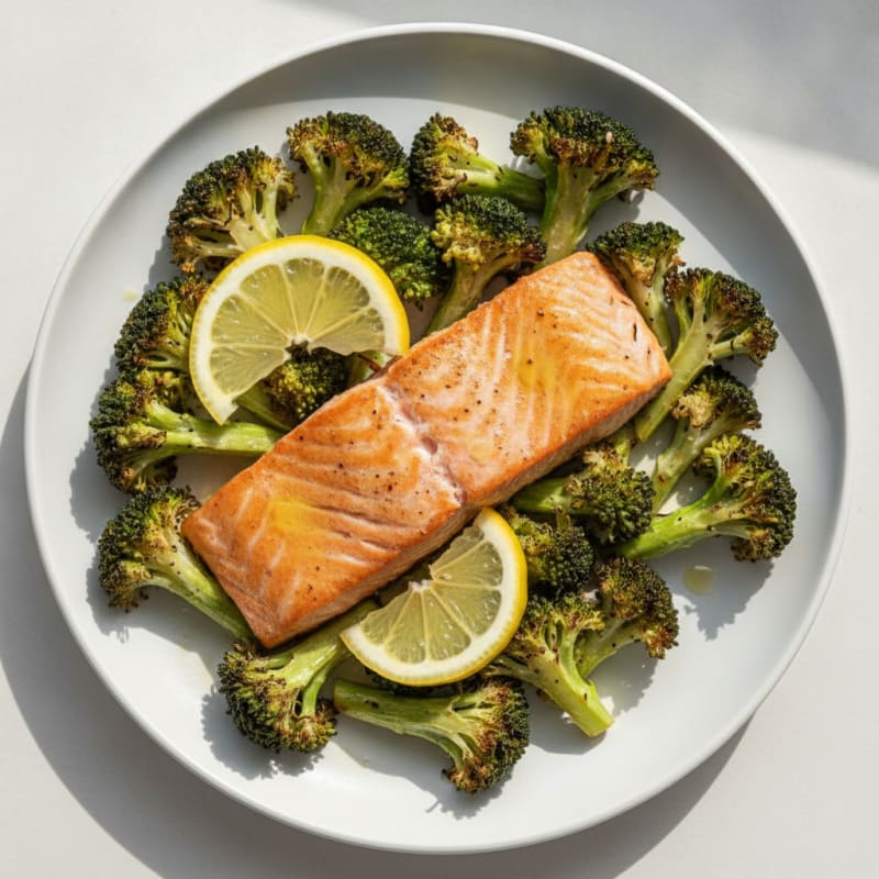 Seared Salmon with Roasted Broccoli and Lemon