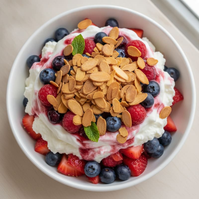 Greek Yogurt Protein Parfait with Mixed Berries and Almonds