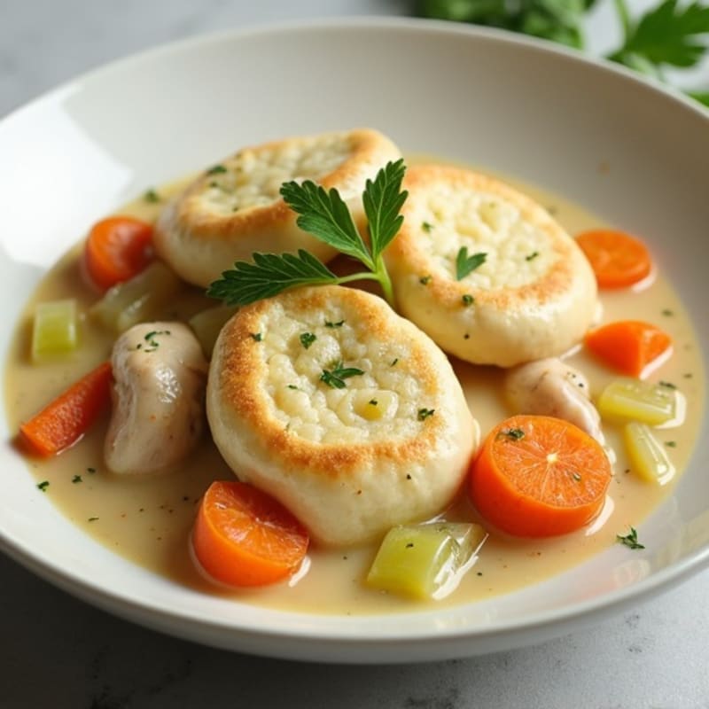 Creamy Chicken and Vegetable Stew with Fluffy Herb Dumplings