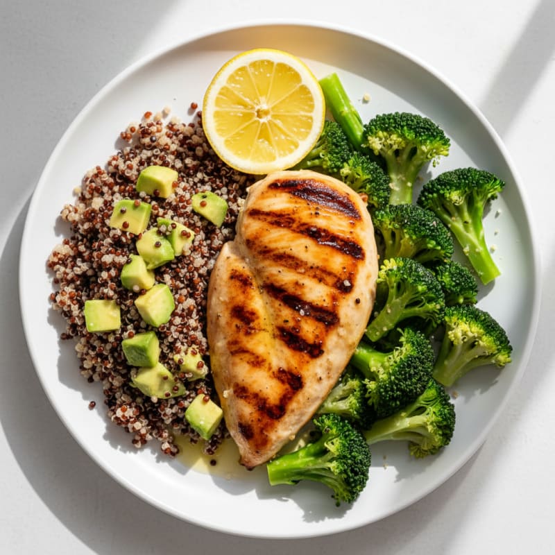 Grilled Chicken Breast with Quinoa and Steamed Broccoli