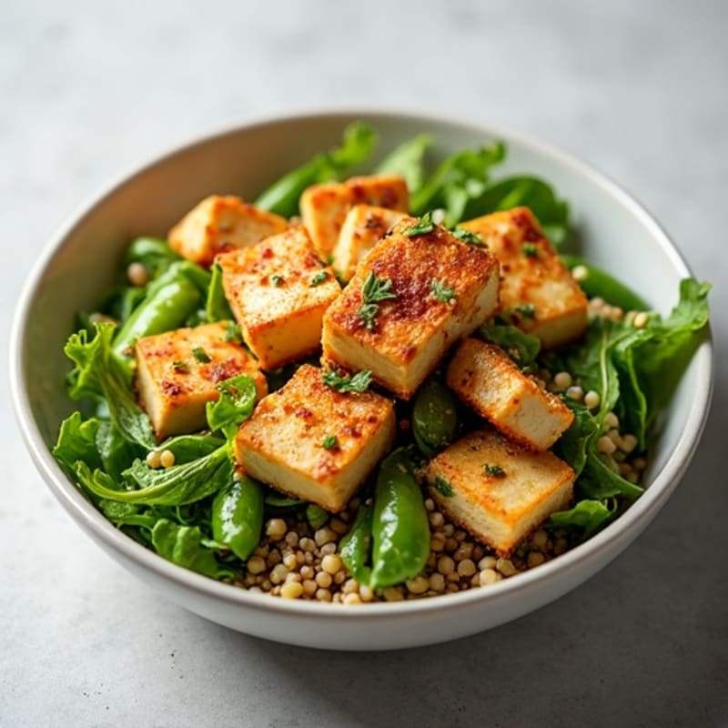 Crispy Tofu and Edamame Salad with Quinoa