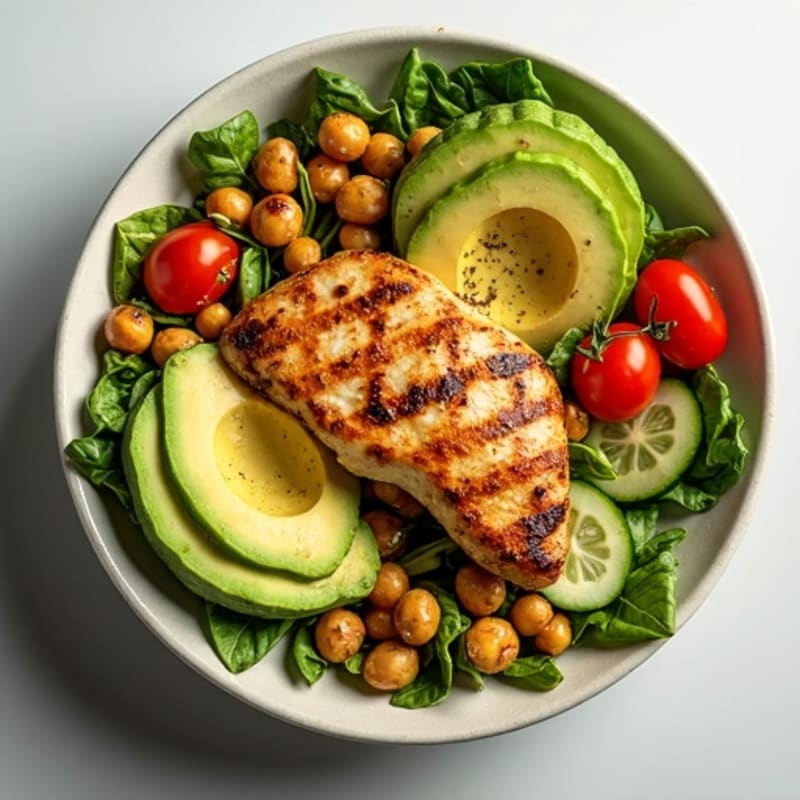 Crispy Avocado and Fresh Greens Salad Bowl