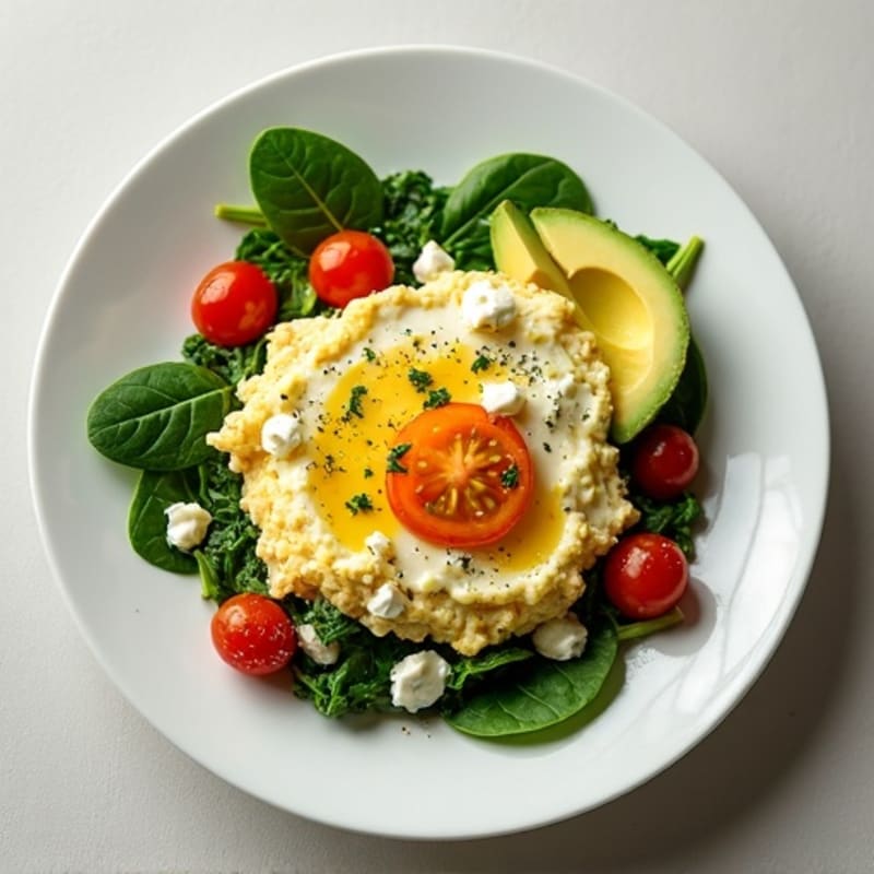 Egg White and Spinach Scramble with Cottage Cheese and Cherry Tomatoes