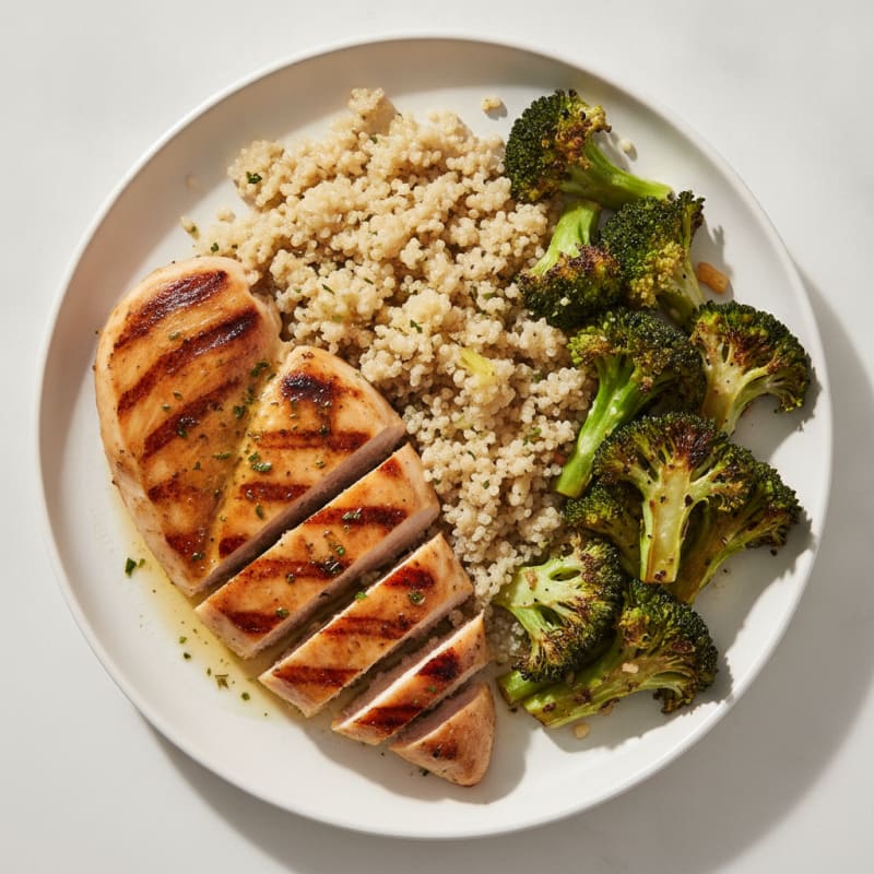 Grilled Chicken Breast with Quinoa and Roasted Broccoli