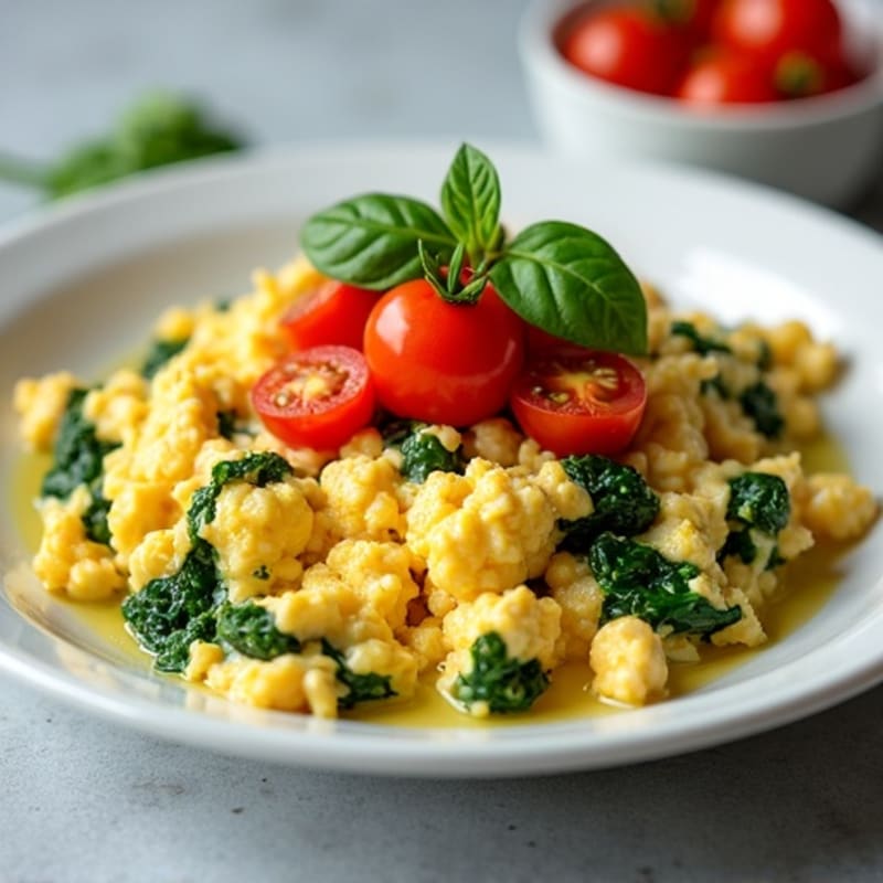 Cottage Cheese Scramble with Spinach and Cherry Tomatoes
