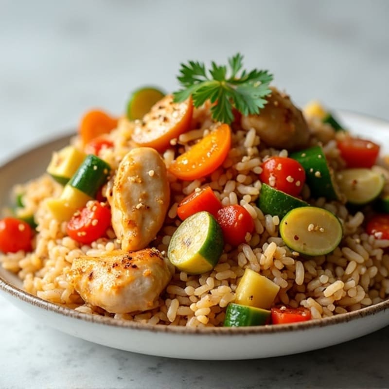 Chicken and Brown Rice Stir-Fry with Crunchy Vegetables