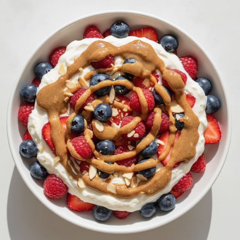 Greek Yogurt Protein Parfait with Mixed Berries and Almond Butter
