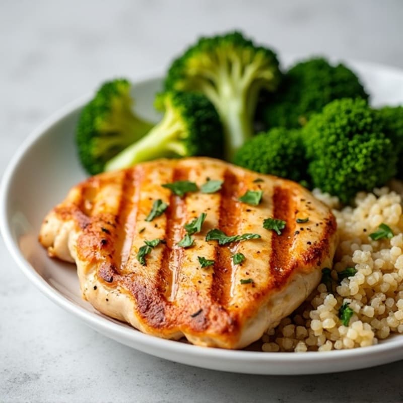 Grilled Chicken Breast with Steamed Broccoli and Quinoa