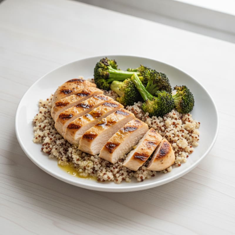 Grilled Chicken Breast with Quinoa and Roasted Broccoli