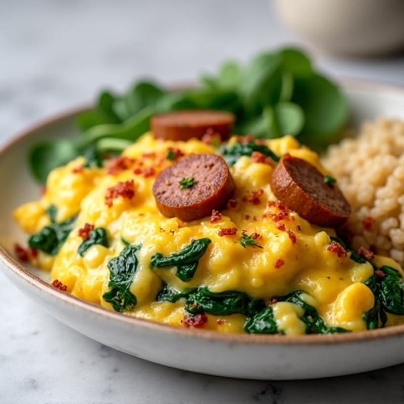 Egg White Scramble with Spinach and Chicken Sausage