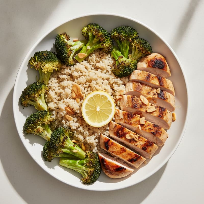 Grilled Chicken and Quinoa Bowl with Roasted Broccoli