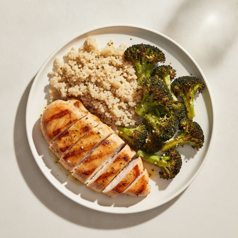 Grilled Chicken Breast with Quinoa and Roasted Broccoli