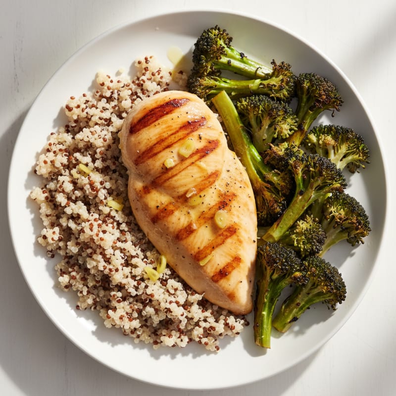 Grilled Chicken Breast with Roasted Broccoli and Quinoa