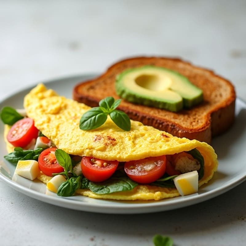Egg White Veggie Omelet with Turkey Sausage and Toast