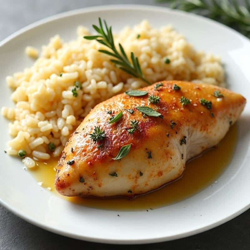 Lemon Herb Roasted Chicken with Fluffy Rice Pilaf