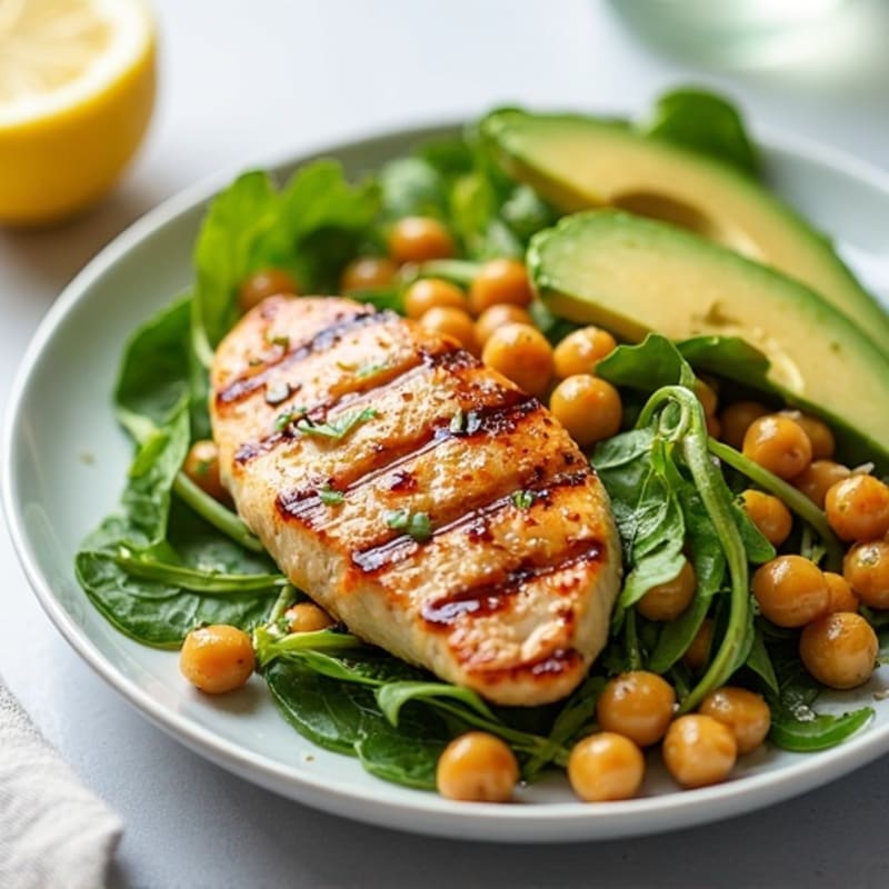 Grilled Chicken Breast Salad with Crunchy Chickpeas and Lemon Vinaigrette
