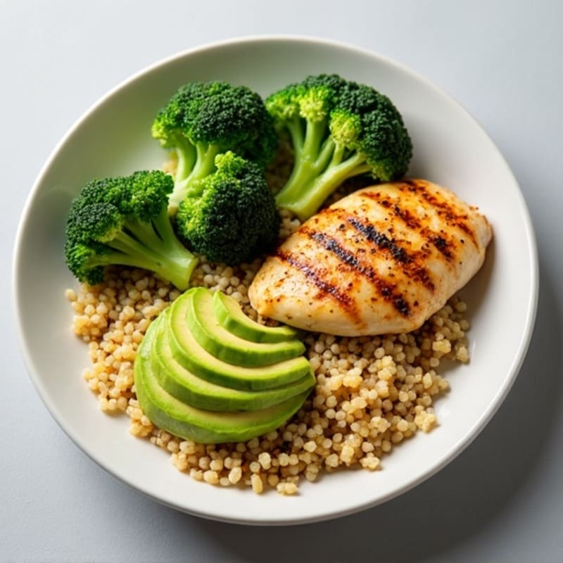 Grilled Chicken Breast with Quinoa and Steamed Broccoli