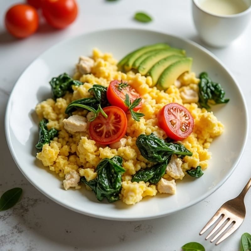 Chicken Egg White Scramble with Spinach and Tomatoes