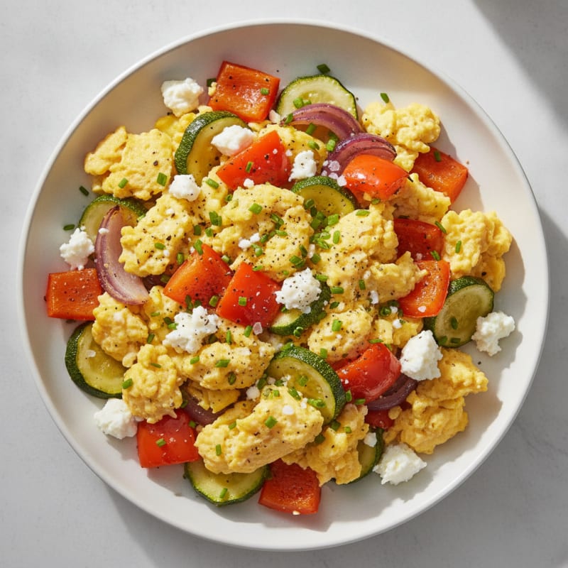 Hearty Scrambled Eggs with Roasted Vegetables