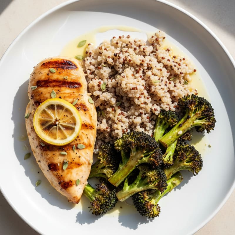 Grilled Chicken Breast with Quinoa and Roasted Broccoli