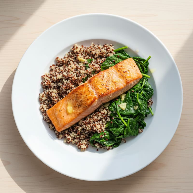Seared Salmon Fillet with Quinoa and Sautéed Spinach