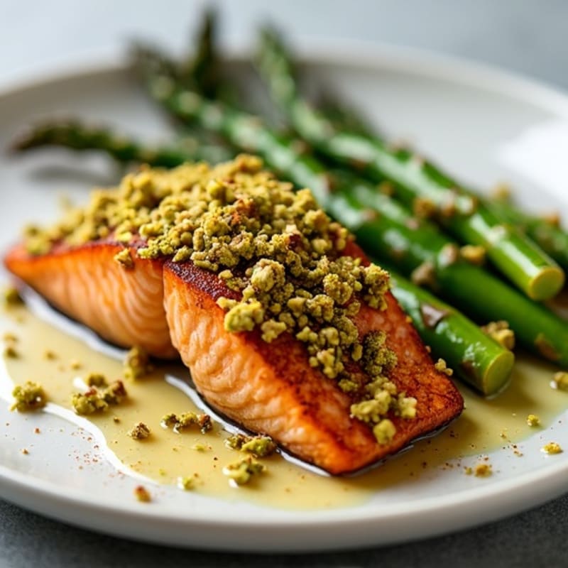 Crispy Pistachio-Crusted Salmon with Roasted Asparagus