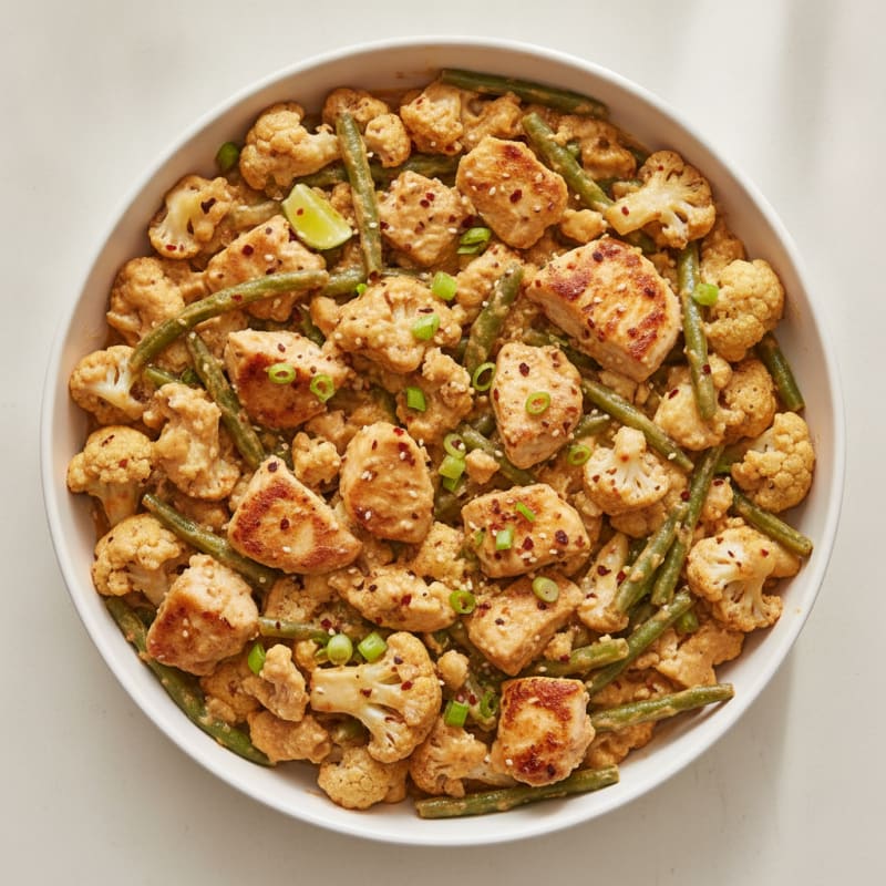 Peanut Chicken Skillet with Roasted Vegetables