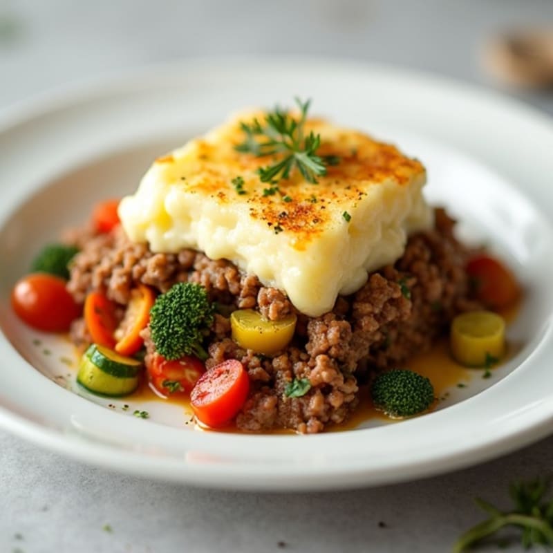Savory Lean Ground Beef and Vegetable Bake with Creamy Potato Topping