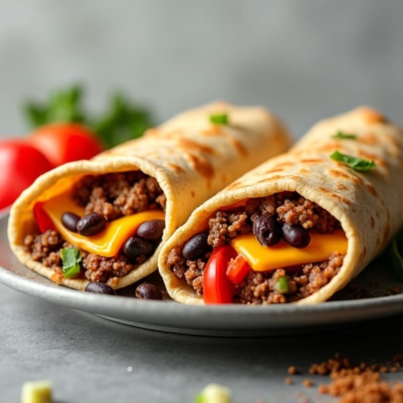 Lean Ground Beef and Black Bean Cheesy Baked Wraps