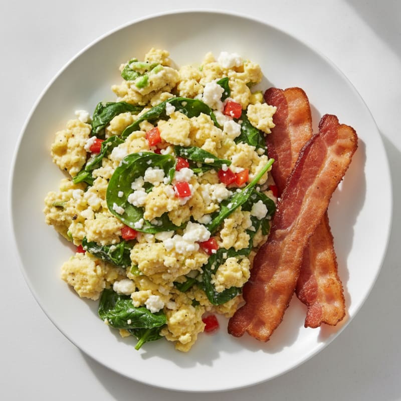 Cottage Cheese Scramble with Spinach and Turkey Bacon