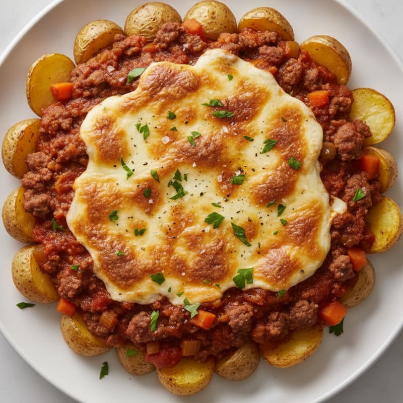 Bolognese Potato Mozzarella Bake