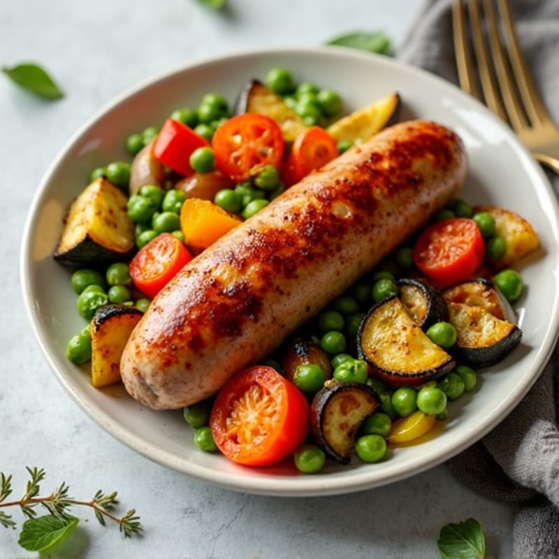 Sheet Pan Crispy Sausage and Roasted Vegetables with Blackeye Peas