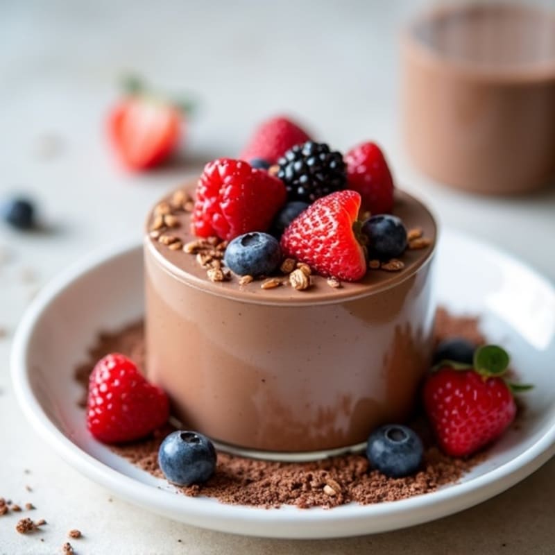 Creamy Chocolate Protein Mousse with Fresh Berries and Crunchy Seeds