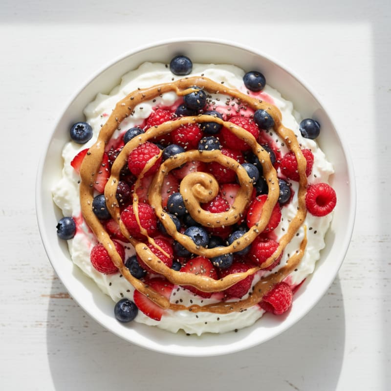 Greek Yogurt Protein Parfait with Mixed Berries and Almond Butter