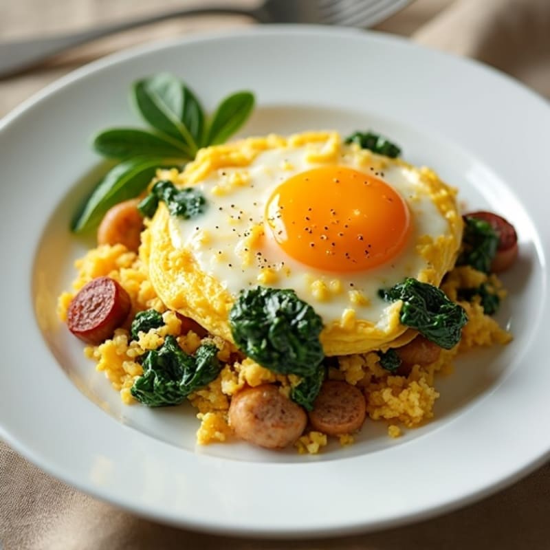Egg White Scramble with Turkey Sausage and Spinach