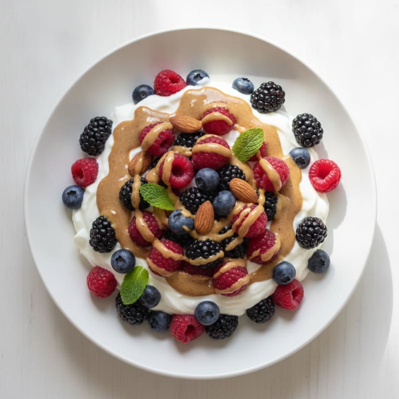 Greek Yogurt Protein Parfait with Mixed Berries and Almond Butter
