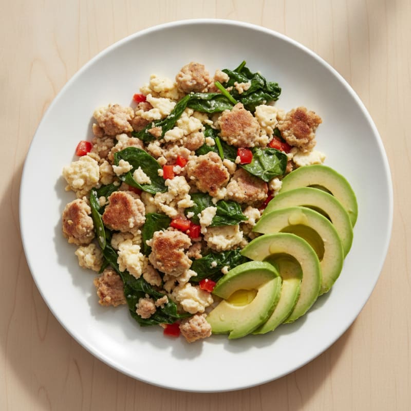 Egg White and Spinach Scramble with Turkey Sausage