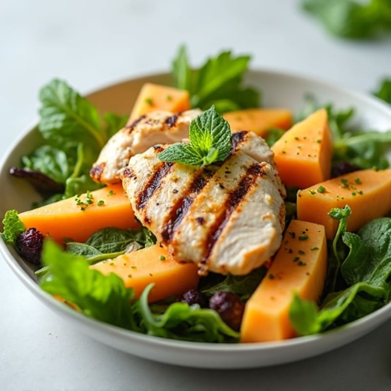 Fresh Cantaloupe and Grilled Chicken Salad with Mint and Lime