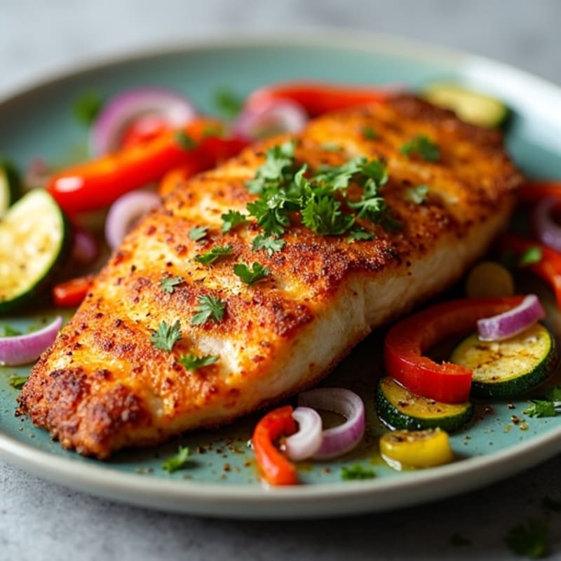 Crispy Blackened Catfish with Spicy Roasted Vegetables