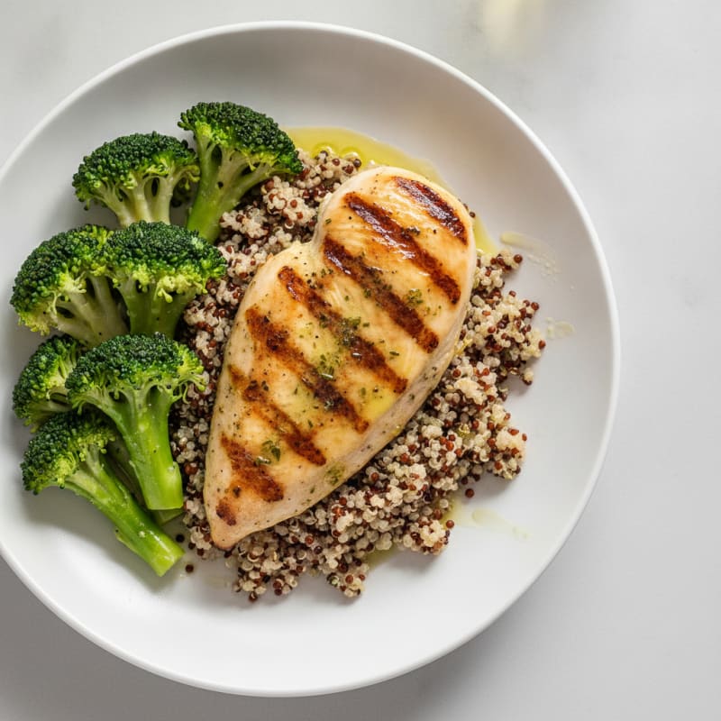 Grilled Chicken Breast with Quinoa and Steamed Broccoli